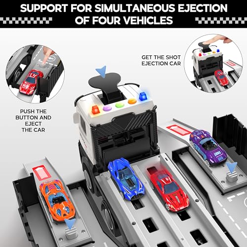 Toy Truck Transport Car Carrier & 8 Race Cars