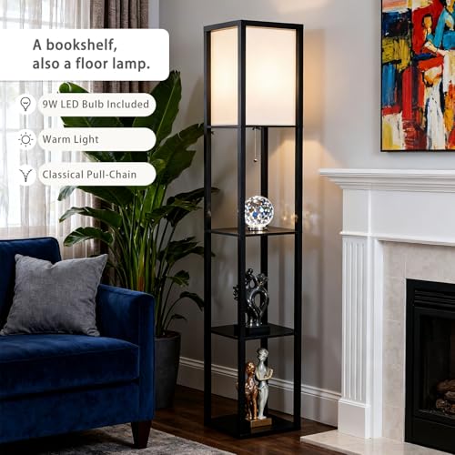 Corner Standing Lamp with Shelves for Bedroom