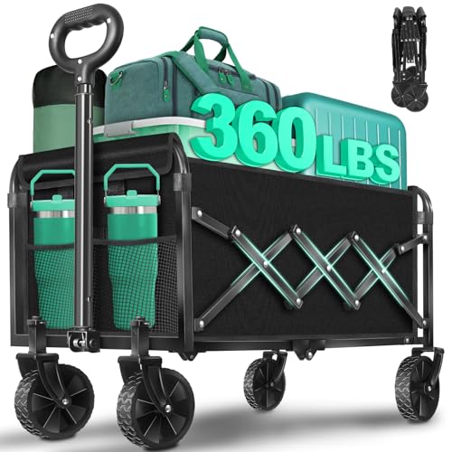 360 Lbs Heavy Duty Folding Utility Wagon - Portable All Terrain Grocery Cart for Groceries/Shopping/Outdoor/Camping/Fishing/Sports
