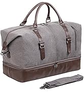 Leather Travel Bag with Shoe Pouch,Weekender Overnight Bag Waterproof Leather Large Carry On Bag ...