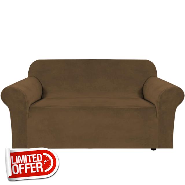 H.VERSAILTEX Stretch Velvet Loveseat Covers for 2 Cushion Couch Covers for Living Room Sofa Covers Slipcovers with Non Slip Straps Bottom