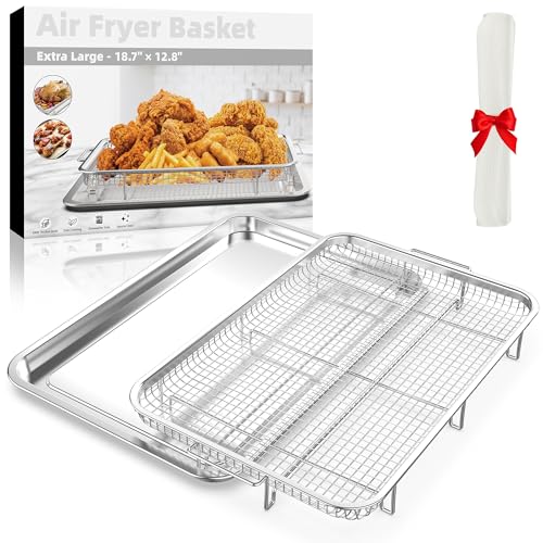 Extra Large 18.8" x 12.8" Oven Air Fryer Basket and Tray Set with 30 PCS Parchment Papers