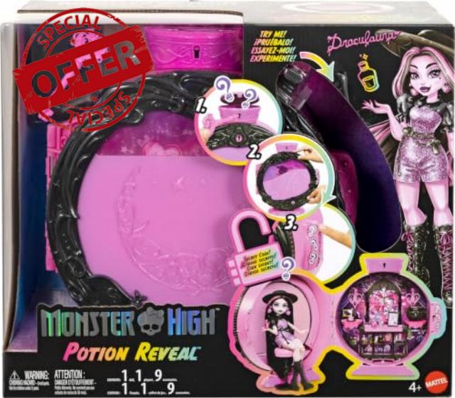Monster High Potion Reveal Playset with Draculaura Doll & 9 Accessories Like Hat