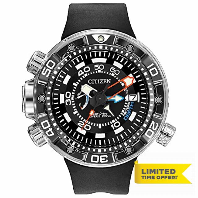 Citizen Men's Eco-Drive Promaster Sea Aqualand Depth Meter Watch in Stainless Steel with Black Polyurethane Strap