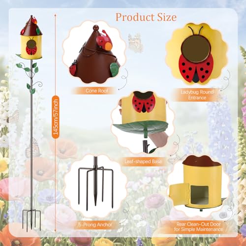 Decorative Ladybug Birdhouse Stake Easy to Install for Attract Birds Garden Patio Deco