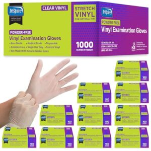 Inspire Exam Medical Clear Vinyl Disposable Gloves - Latex Free for Cleaning