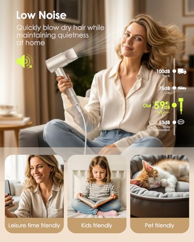Low Noise Compact Hair Blow Dryer for All Hair Types