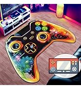 Gaming Area Rug Teen Boys Carpet, 3D Transparent Gamepad and Colorful Line Background Game Contro...