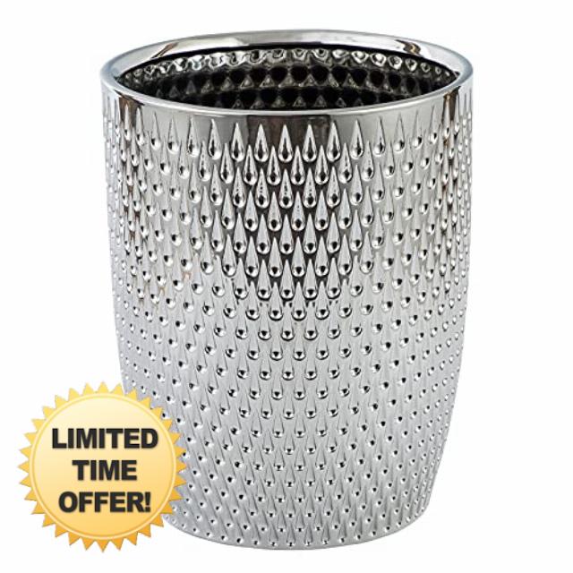 Modern Round Silver Small Trash Can Wastebasket