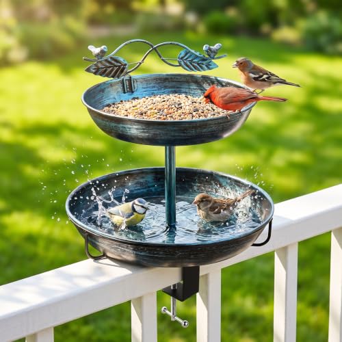 Metal Birdbath & Birdfeeder with Adjustable Clamp