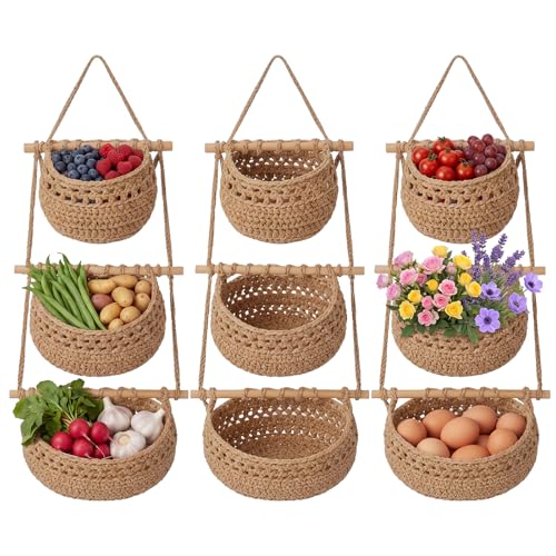 Cotton Woven Macrame Hanging Produce Baskets