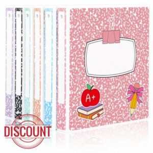 Marspark 6 Pack 3 Ring Binders 1.5 Inch Composition Notebook Pastel Color School Binder Set with Clear View Cover Fits 8.5'' x 11'' Letter Size Paper for School Office Home