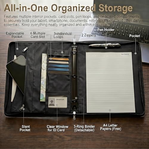 A4 Padfolio with Detachable 3-Ring Ring Binder