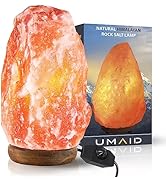 UMAID Himalayan Salt Lamp Bowl with 6 Pink Salt Massage Balls, Modern Wood Base, Bulb and Dimmabl...