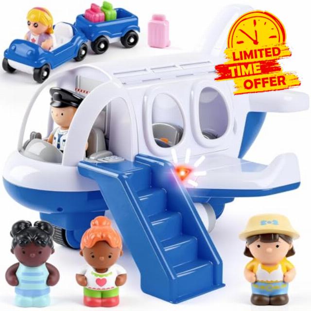PLAY Airplane Toy for Kids - Toddler Airplane Toys Travel Plane Toys for Kids 2+ Years Old with Small Figures & Baggage Carrier