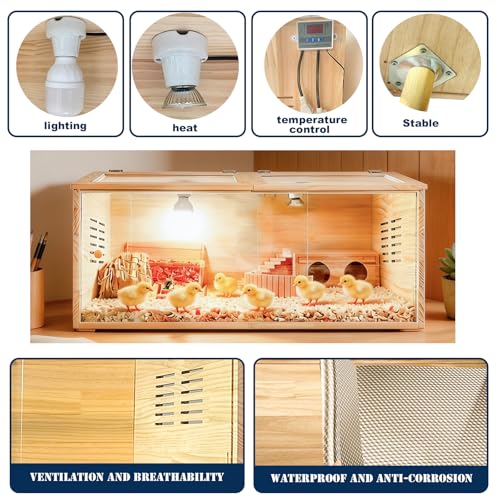 2 Types of Thermometer with Heat Lamp Set Suitable for Chicks/Duck/Parrot/Hamster(31.5"×15.7"×15.7")