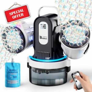 Dual-Engine Bubble Machine with Auto Rotation & RGB Lights & Remote Control