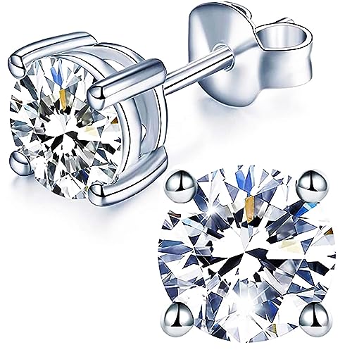 YODEWA 1/2/3ct Moissanite Stud Earrings for Women 925 Sterling Silver Hypoallergenic Butterfly Back 1 Pair DEF Color Lab Created Brilliant Round Moissanite Earrings