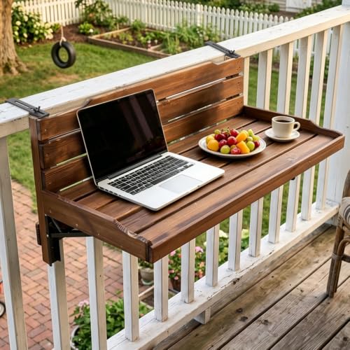 Rustic Solid Wood 35.4"x15.7" Outdoor Patio Side Desk