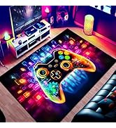 Gaming Area Rug Teen Boys Carpet, Transparent Gamepad and Colorful Lighting Background Game Contr...
