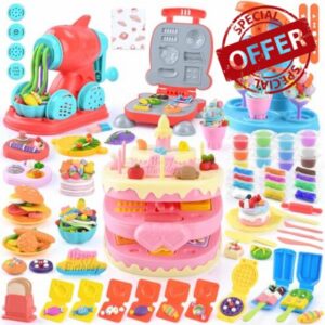WeeHomm 4 in 1 Color Dough Set Kitchen Creations with Ice Cream/Cake/Noodle/Hamburger Maker Machine