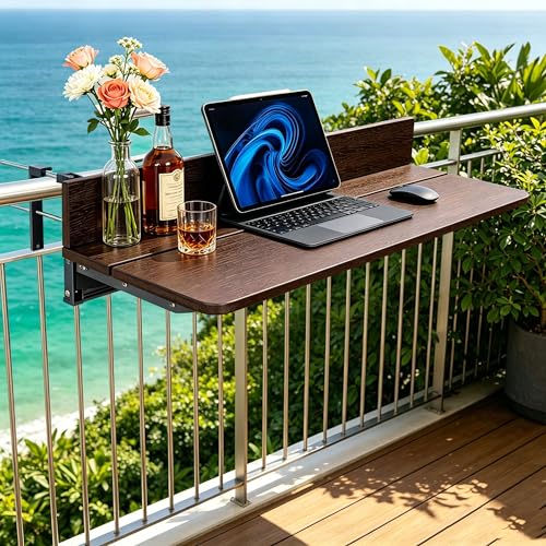 Outdoor Hanging Folding Adjustable Height Deck Rail Table for Patio