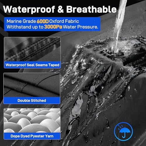 600D Heavy Duty Waterproof Boat Cover 14 15 16 Foot (14'-16' with Motor Cover)