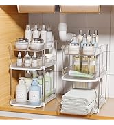 Delamu 2 Sets of 2-Tier Clear Under Sink Organizers and Storage, Multi-Purpose Stackable Bathroom...