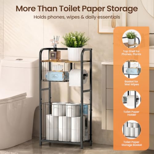 Wipes & Magazines –Large Capacity Rustproof Metal – Toilet Roll Dispenser and Organizer for Small Bathroom Spaces
