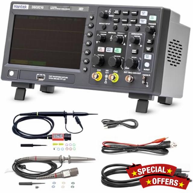 Hantek DSO2C10 Digital Storage Oscilloscope 100MHz Bandwidth 2CH Dual Channel 1GSa/s 8M Memory Depth with High Voltage Probre