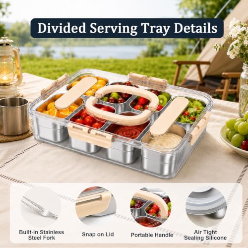8 Compartment Stainless Steel Snack Containers for Party
