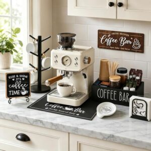 Farmhouse Coffee Station Organizer Kit | Kitchen Coffee Table Decor for Countertop