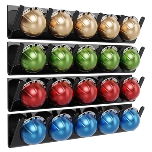 Self-Adhesive Wall Mounted Capsule Organizer for Kitchen Cabinet Fridge(4 Packs for 20 Pods)