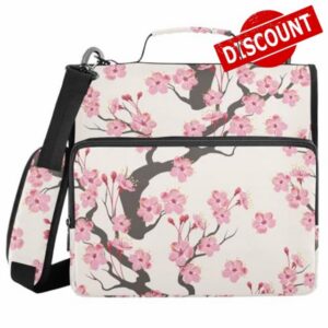 Peach Blossom Pink Zipper Binder Bag 3 Ring with Shoulder Strap Zippered Binder Fits 13 Inch Laptop File Folder Document Organizer for College Office Supplies