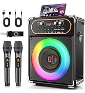 HWWR Karaoke Machine, Portable Bluetooth 5.3 Speaker with 2 Wireless 0 Delay Microphones, PA Syst...