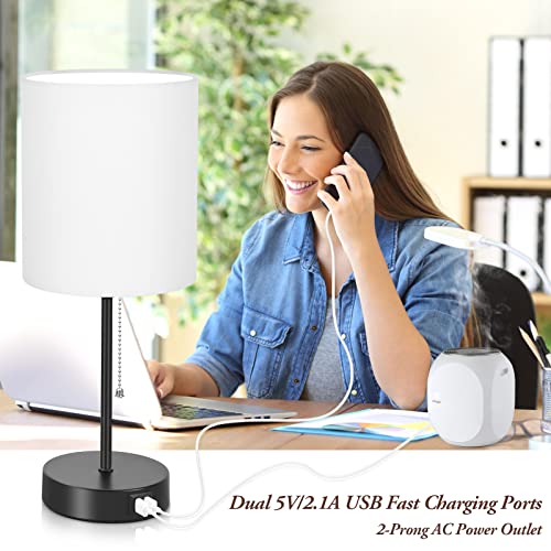White Bedside Lamps with AC Outlet