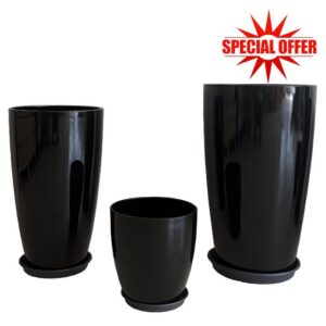 24/21/11 Inch Tall Planter Pots Garden Plastic Planters - Set of 3 for Indoor & Outdoor Use - Decorative Lightweight Flower Pots