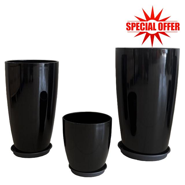 24/21/11 Inch Tall Planter Pots Garden Plastic Planters - Set of 3 for Indoor & Outdoor Use - Decorative Lightweight Flower Pots