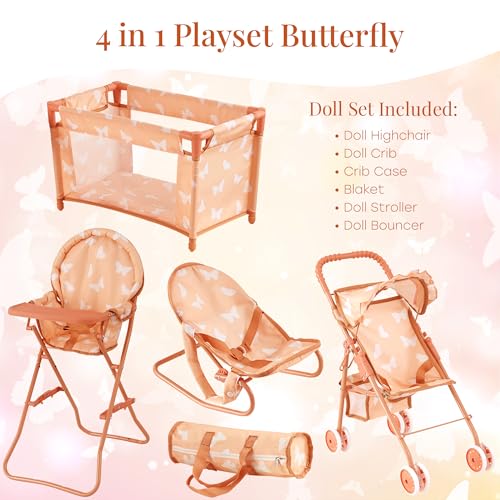 Bouncer & High Chair – Doll Accessories & Baby Doll Furniture Set for Toddlers 3-4 Years – Fits Dolls up to 18 Inches