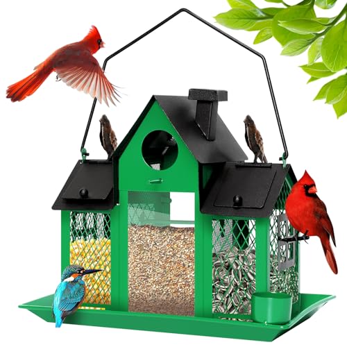 7LBS Large Capacity Metal Wild Bird Feeder Squirrel Proof for Outside with Water Cup