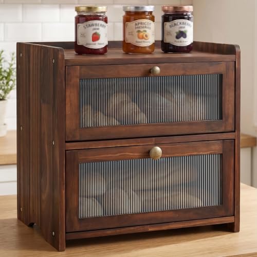 2 Layer Wooden Breadbox with Acrylic Window