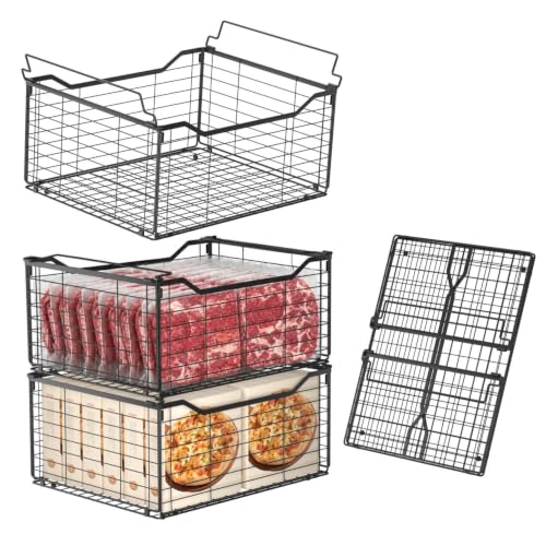 3 Pack Large Deep Freezer Organizer Bins for 5/7/10 Cu.FT Deep Freezer