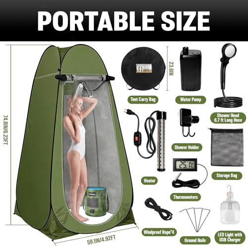 Pop Up Camping Shower Privacy Tent Kit with LED Lights