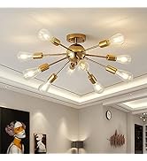 Deyidn 10-Light Gold Sputnik Chandelier Mid Century Modern Semi Flush Mount Ceiling Light: Brushe...