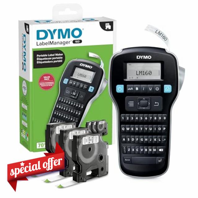 DYMO LabelManager 160 Label Maker Bundle with 3 D1 Label Cassettes
