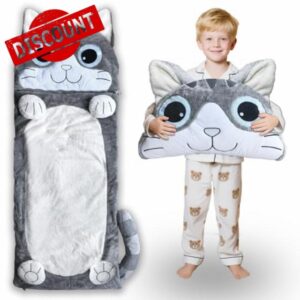 Kid Sleeping Bag with Pillow - Larger Nap Mat - Plush Slumber Bag for Boys Girls Daycare Preschool Kindergarten Birthday Gift Travel Sleepover Ages 3-12 Years