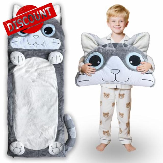 Kid Sleeping Bag with Pillow - Larger Nap Mat - Plush Slumber Bag for Boys Girls Daycare Preschool Kindergarten Birthday Gift Travel Sleepover Ages 3-12 Years