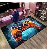 Gaming Area Rug Teen Boys Carpet, Lava Design Gamepad and Colorful Bomb Background Game Controlle...
