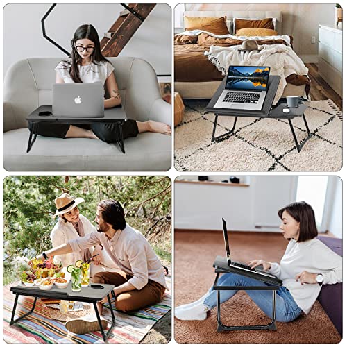 Bed Tray Table with Cup Holder(Black)
