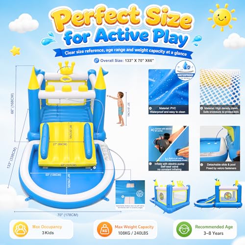 6-in-1 PVC Water Bounce House | Blow Up Water Park with Splash Pool
